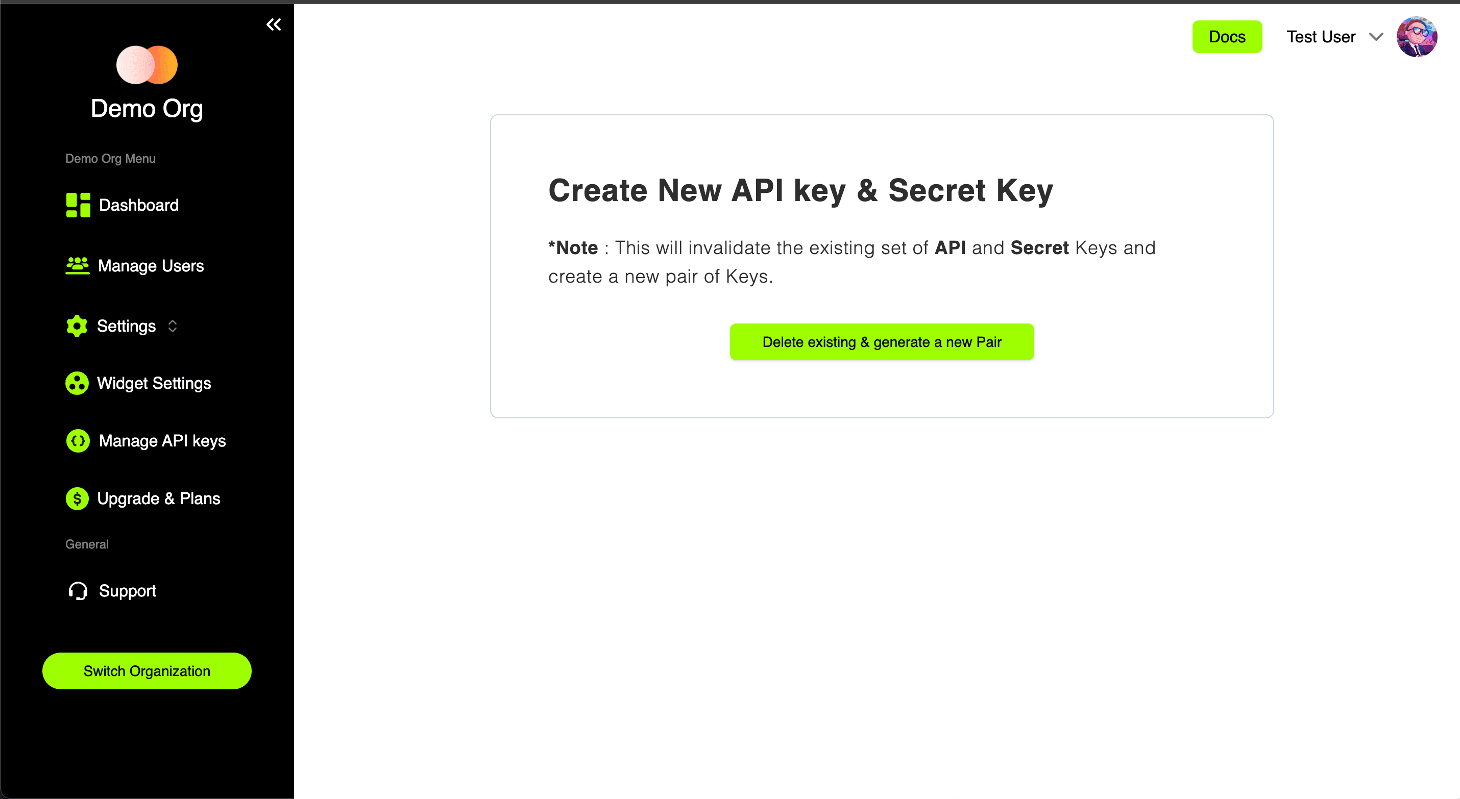 An interactive dashboard to customize your "" component according to your preferences, allowing you to manage your organization, users, widgets, and secrets through various auth providers. 